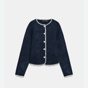 Navy Cardigan with light Blue Trim